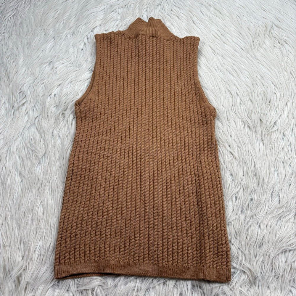 Elie Elie Tahari Women's S Brown Rope Knit Mock Neck Sleeveless Knit Sweater Top - Picture 6 of 6